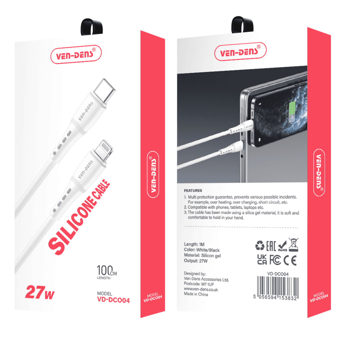 27W Silicone USB C to Lightning Cable | Heat-Resistant & Fast Charging | VD-DCO04 - Image 2