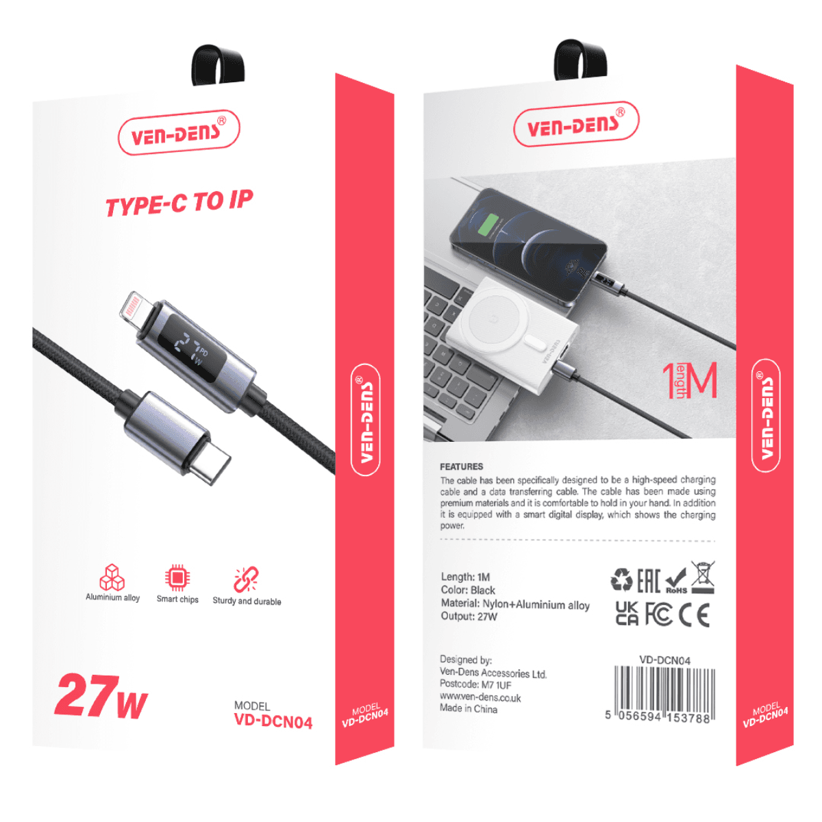 27W USB C to Lightning Cable | Heat-Resistant & Fast Charging | VD-DCN04 - Image 2