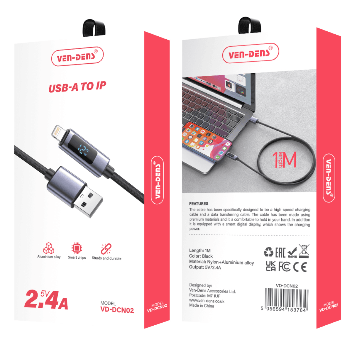 2.4A 5V USB A to Lightning Cable | Heat-Resistant & Fast Charging | VD-DCN02 - Image 2