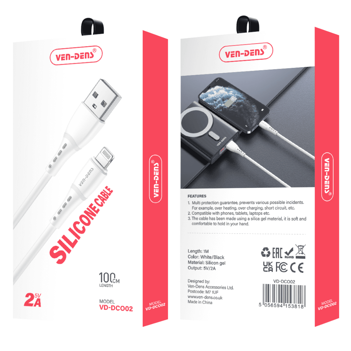 2.4A 5V Silicone USB A to Lightning Cable | Heat-Resistant & Fast Charging | VD-DCO02 - Image 2
