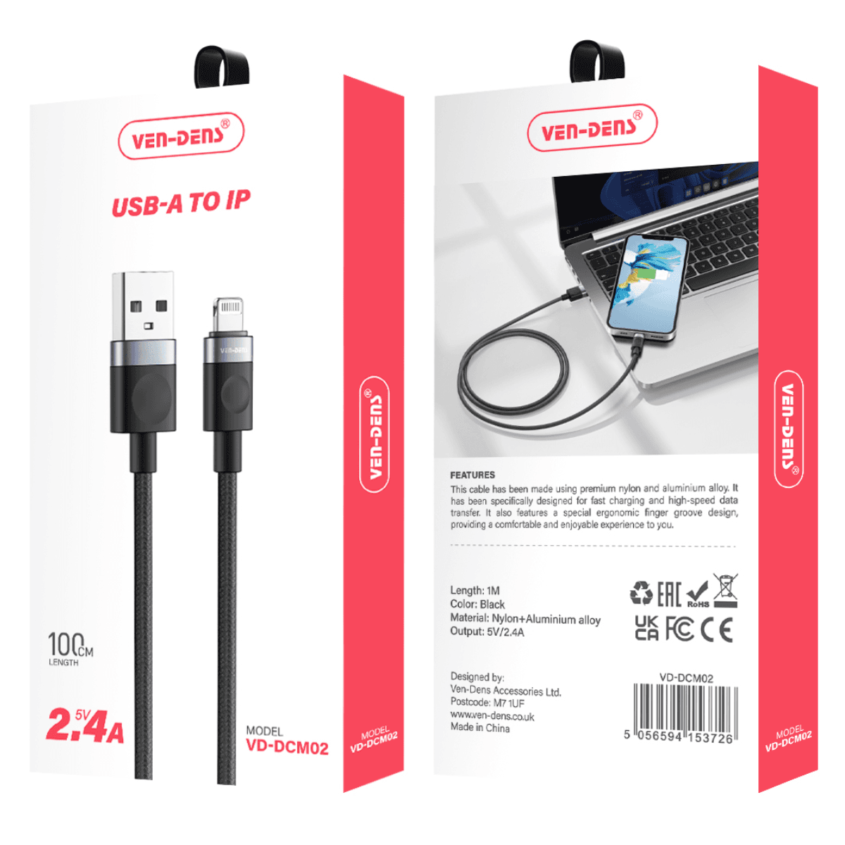 2.4A 5V USB A to Lightning Cable | Heat-Resistant & Fast Charging | VD-DCM02 - Image 2