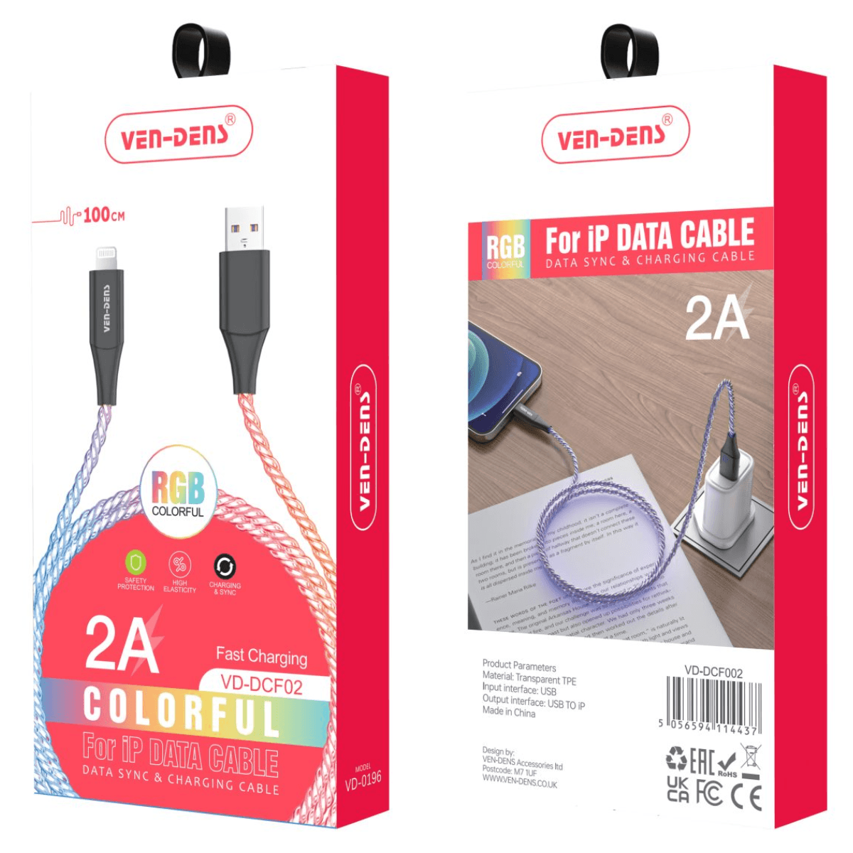 Colorful Fast Charging USB A to Lightning Cable | Heat-Resistant & 9.5V Output | VD-DCF02 - Image 2
