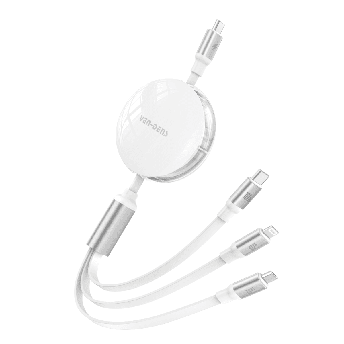 3-in-1 100W Max Multi-Support Charging Cable | Type-C to Micro + IP + Type-C | VD-DCA08 - Image 1
