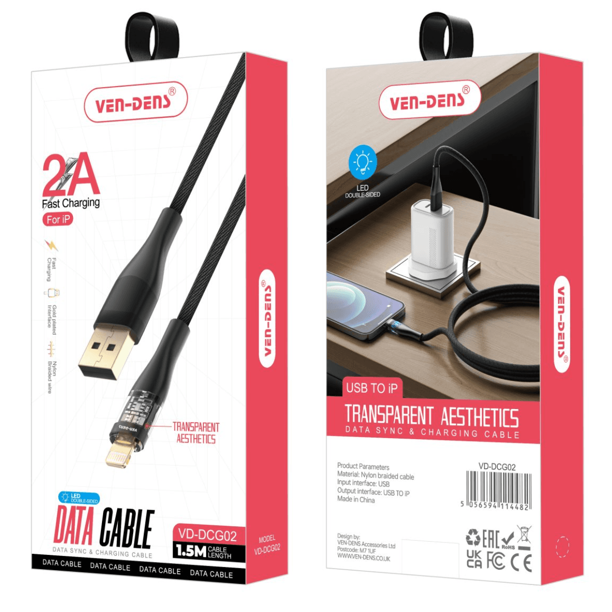 Transparent Aesthetics USB A to Lightning Cable | Fast Charging & Heat-Resistant | VD-DCG02 - Image 2