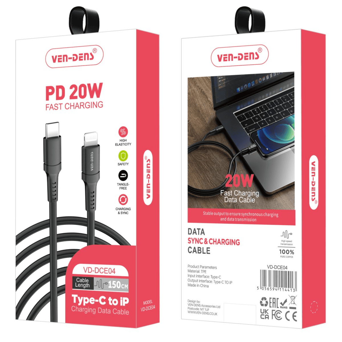 Data Sync & Fast Charging USB C to Lightning Cable | Heat-Resistant & 9.5V Output | VD-DCE04 - Image 2