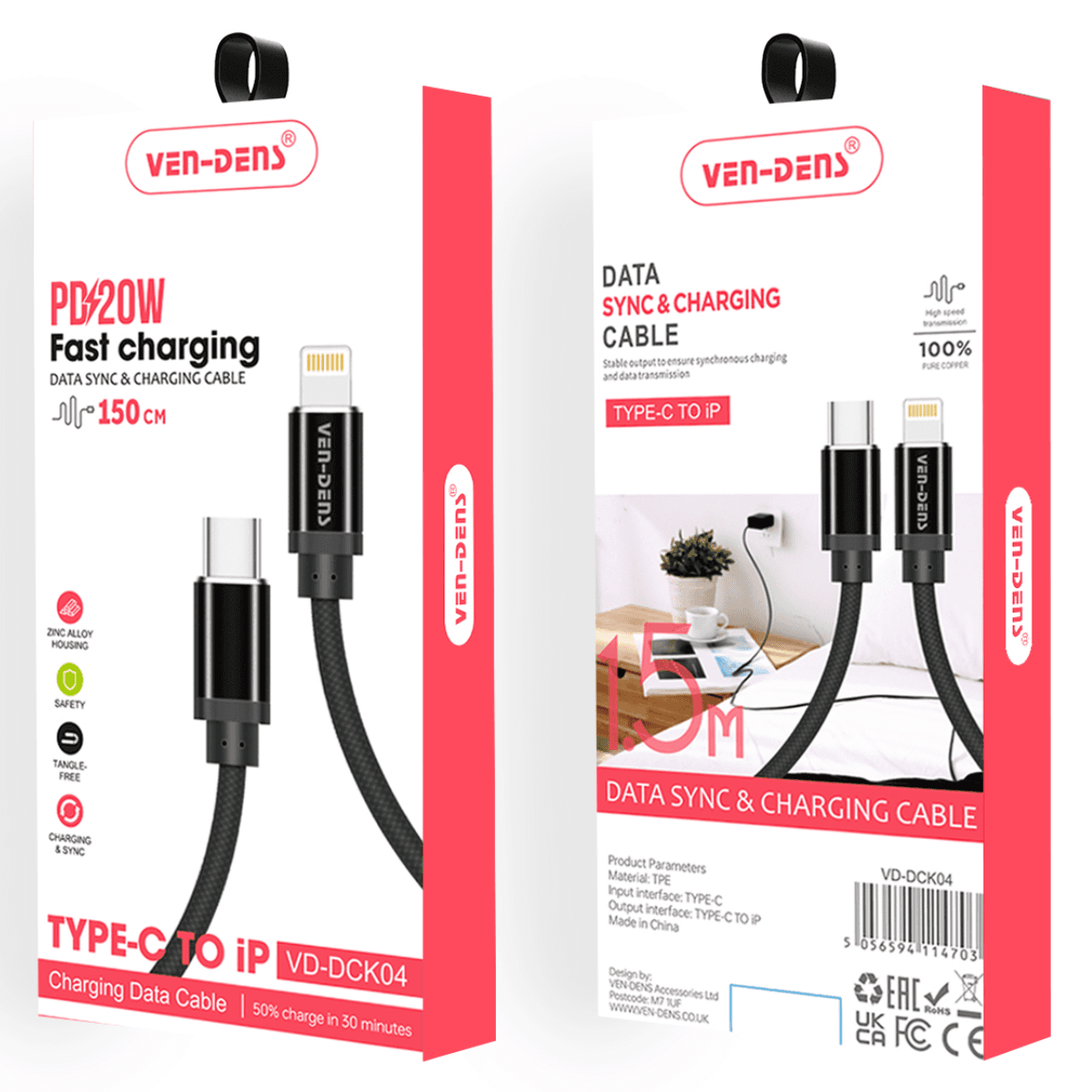 Data Sync & Fast Charging USB C to Lightning Cable | 9.5V Output & Heat-Resistant | VD-DCK04 - Image 2