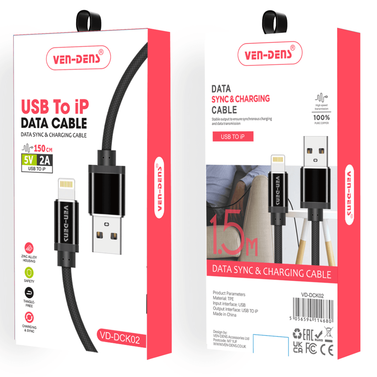 Data Sync & Fast Charging USB A to Lightning Cable | 9.5V Output & Heat-Resistant | VD-DCK02 - Image 2