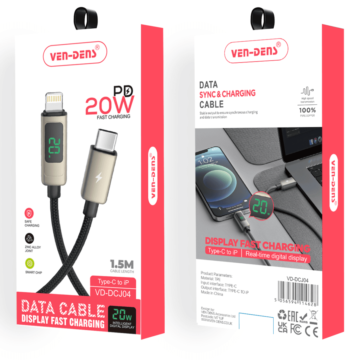 Display Fast Charging USB C to Lightning Cable | Heat-Resistant & 9.5V Output | VD-DCJ04 - Image 2