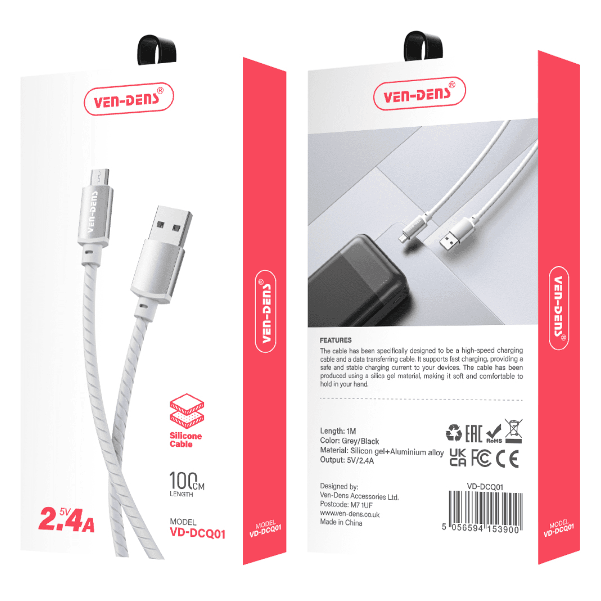 2.4A 5V Durable Silicone USB A to Micro USB Charging Cable | Anti-Knot, Safe & Reliable | VD-DCQ01 - Image 1