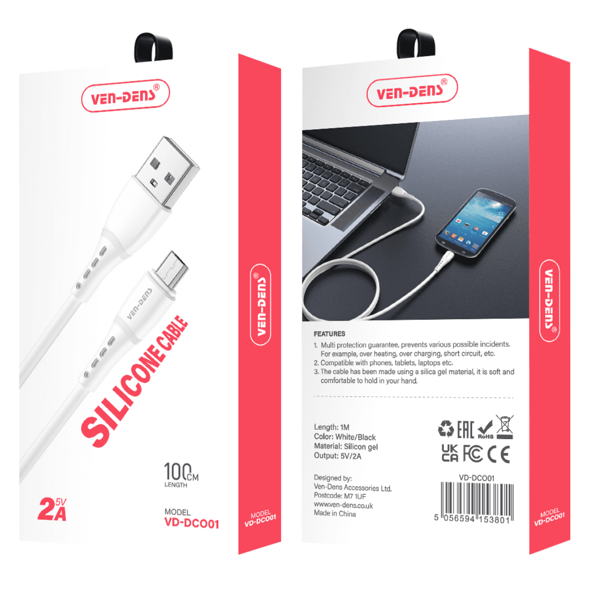 2A 5V Tangle-Free Silicone USB A to Micro USB Cable – Durable, Safe & Reliable | VD-DCO01 - Image 2