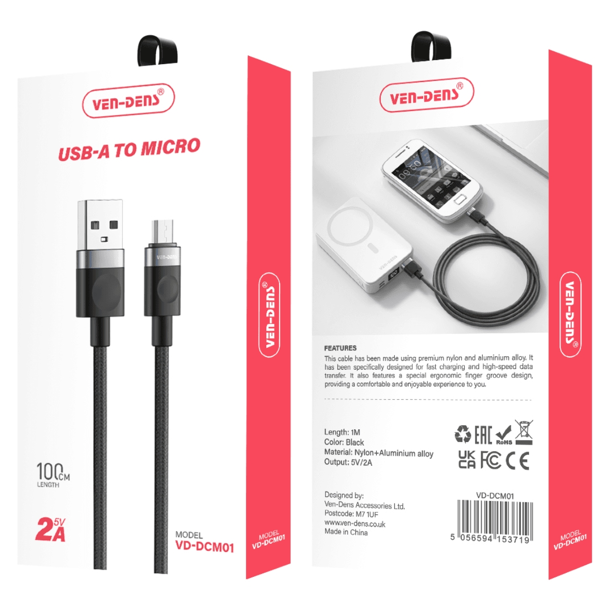 2A 5V High-Speed USB A to Micro USB Charging Cable – Durable, Safe, and Tangle-Free | VD-DCM01 - Image 2