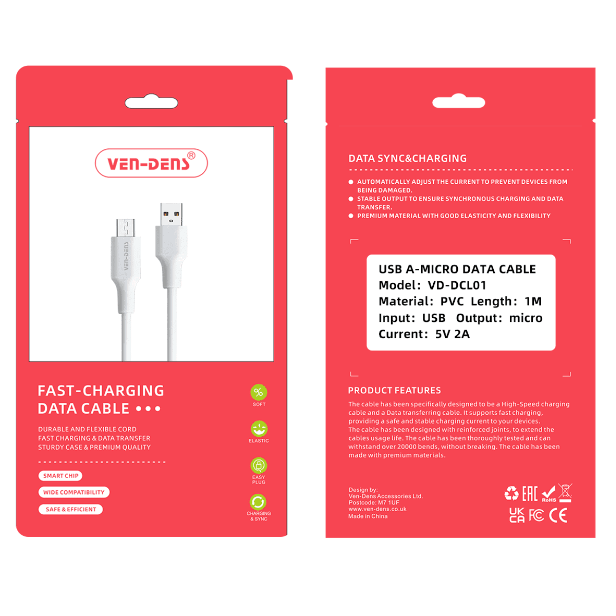 Data Sync & Fast Charging USB A to Micro USB Cable | Durable, Safe, and Tangle-Free | VD-DCL01 - Image 2