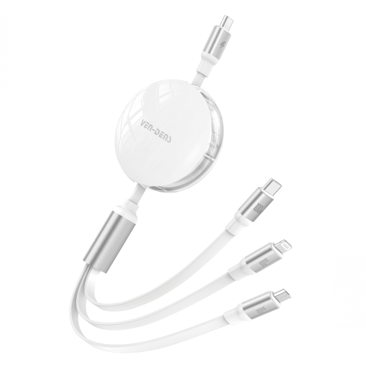 3-in-1 100W Max Multi-Support Charging Cable – Type-C to Micro, IP, and Type-C with Data Transfer Support (480Mbps) | VD-DCA08 - Image 1