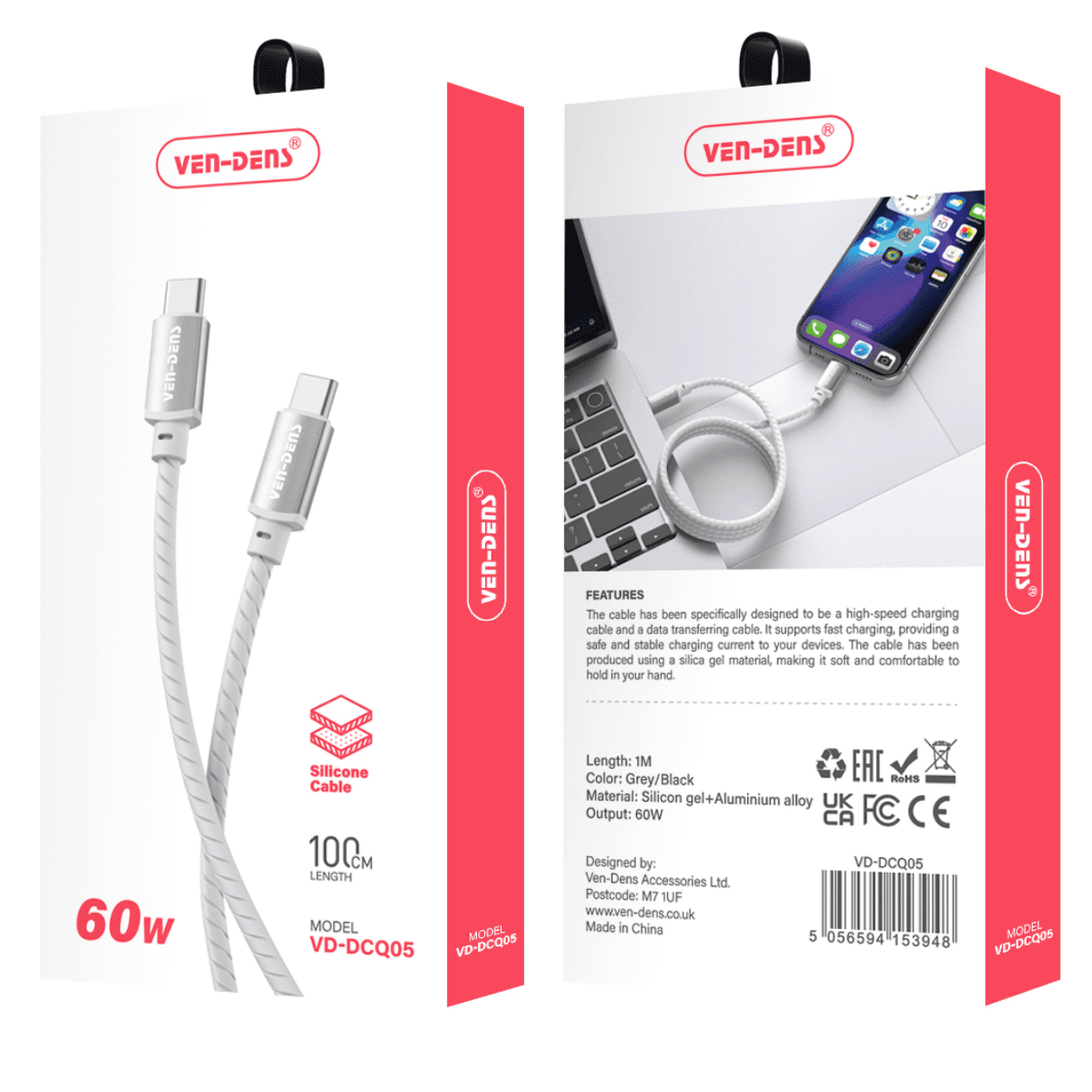 60W Silicone USB-C to USB-C Cable – Fast, Durable, and Heat Resistant | VD-DCQ05 - Image 2