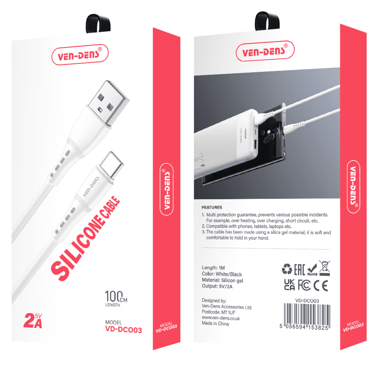 2A 5V Silicone USB A to Type-C Cable – Durable, Heat-Resistant, and Reliable | VD-DCO03 - Image 2