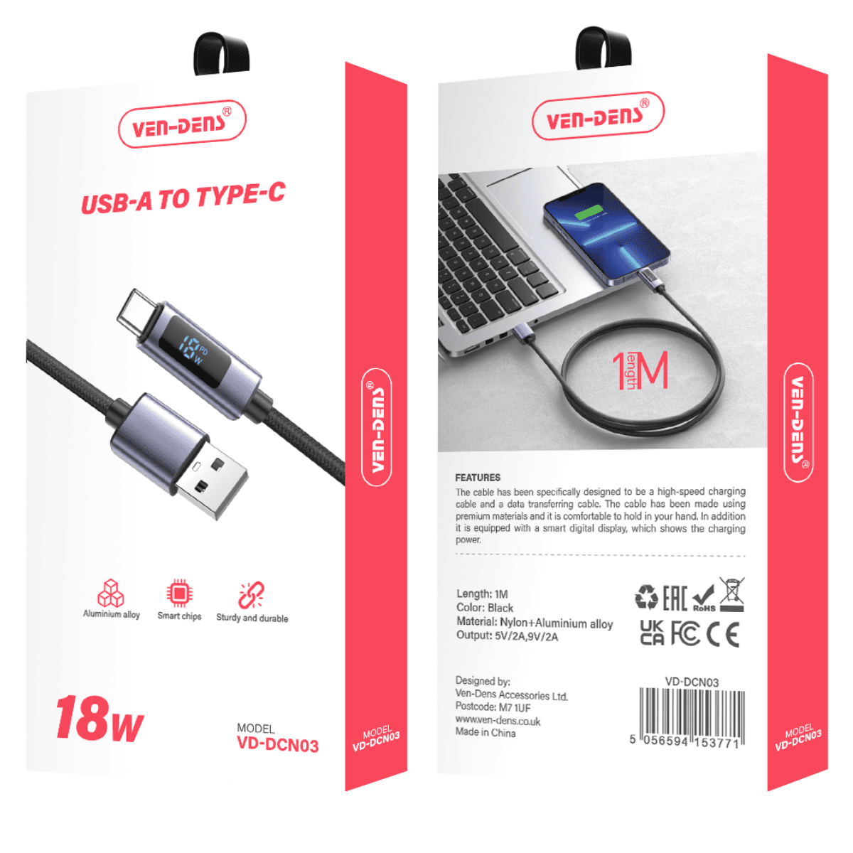 18W USB A to Type-C Cable – Fast, Durable, and Heat-Resistant | VD-DCN03 - Image 2