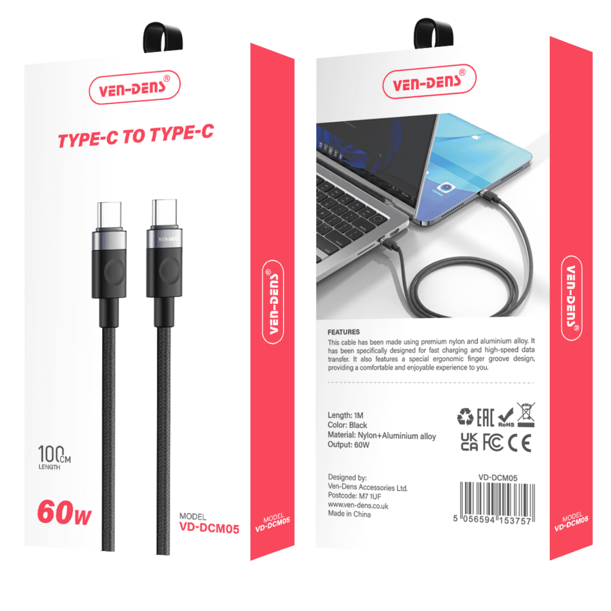 60W USB-C to USB-C Cable – Durable, Heat-Resistant, and Fast Charging | VD-DCM05 - Image 2
