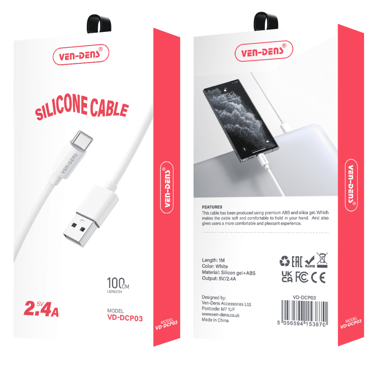 Silicone USB A to Type-C Cable – Durable, Heat-Resistant, and Reliable | VD-DCP03 - Image 2