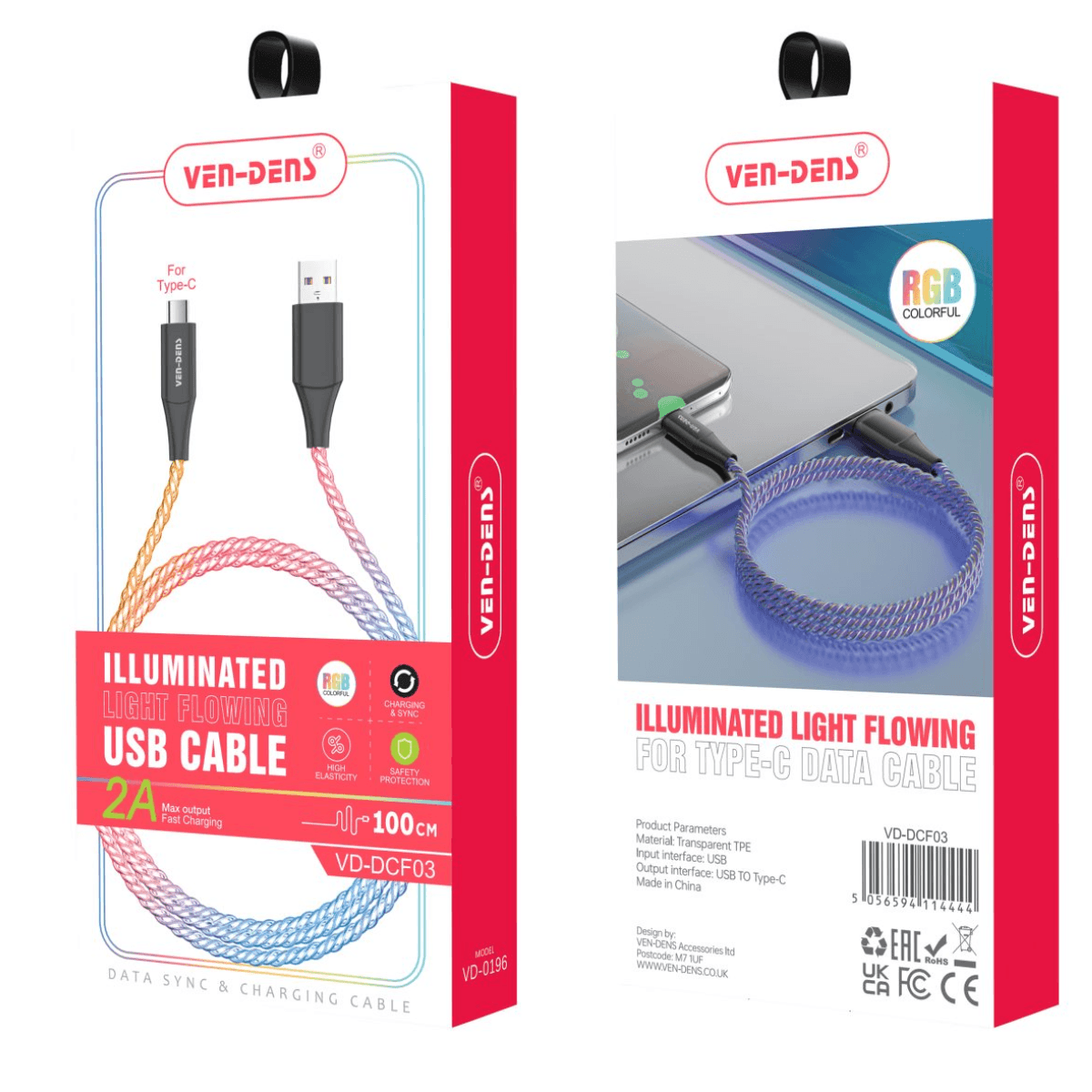 Illuminated Light Flowing USB A to Type-C Cable – Fast Charging, Durable, and Heat-Resistant | VD-DCF03 - Image 2