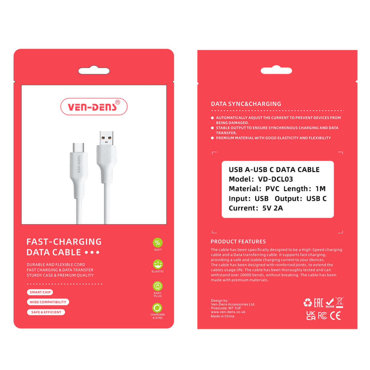 Fast Charging USB A to Type-C Cable – Durable, Heat-Resistant, and Reliable | VD-DCL03 - Image 2