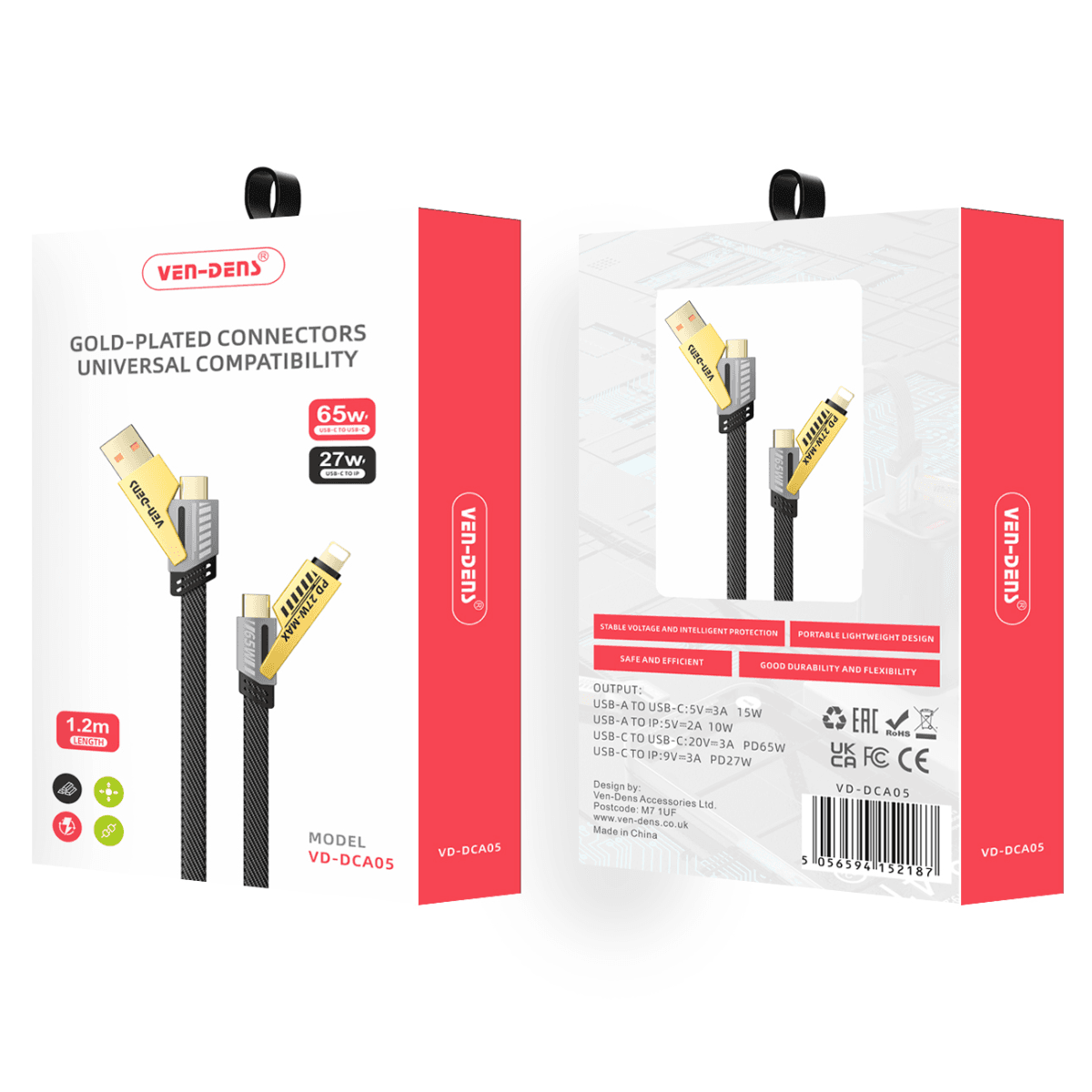 4-in-1 Gold-Plated Universal Compatibility 65W Cable – Durable, Heat-Resistant, and Fast Charging | VD-DCA05 - Image 2