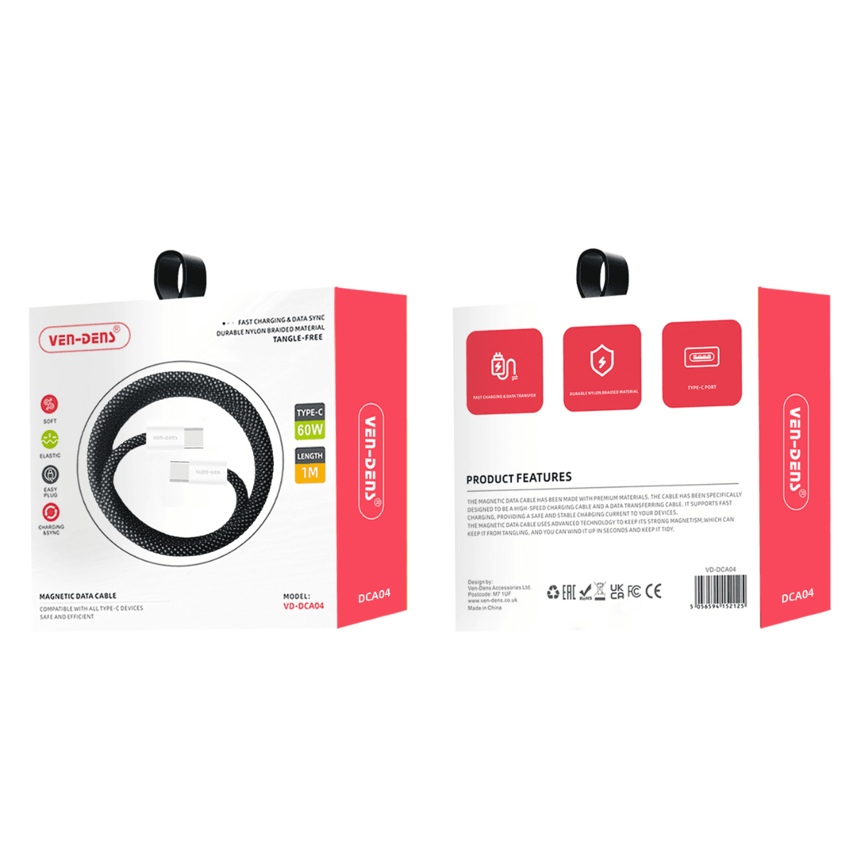 Magnetic USB-C to USB-C Data Cable – Heat-Resistant, Durable, and Fast Charging | VD-DCA04 - Image 2