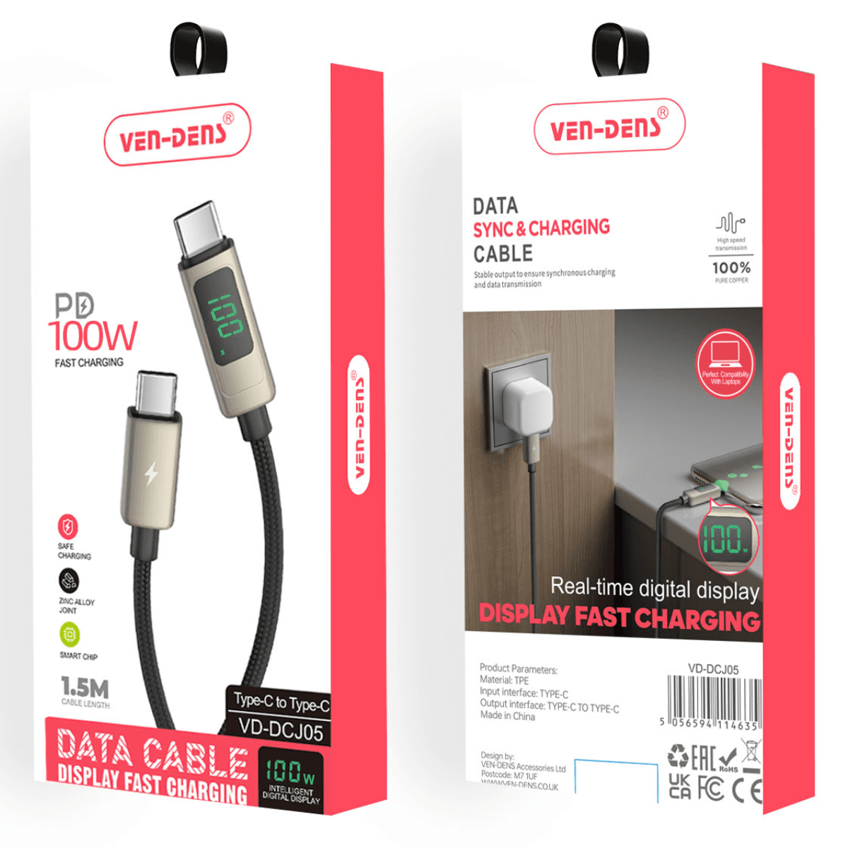 PD 100W Display USB-C to USB-C Fast Charging & Data Sync Cable – Heat-Resistant, Durable, and High-Performance | VD-DCJ05 - Image 2