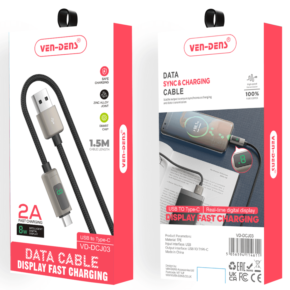 Display Fast Charging USB A to Type-C Cable – Data Sync, Durable, and Heat-Resistant | VD-DCJ03 - Image 2