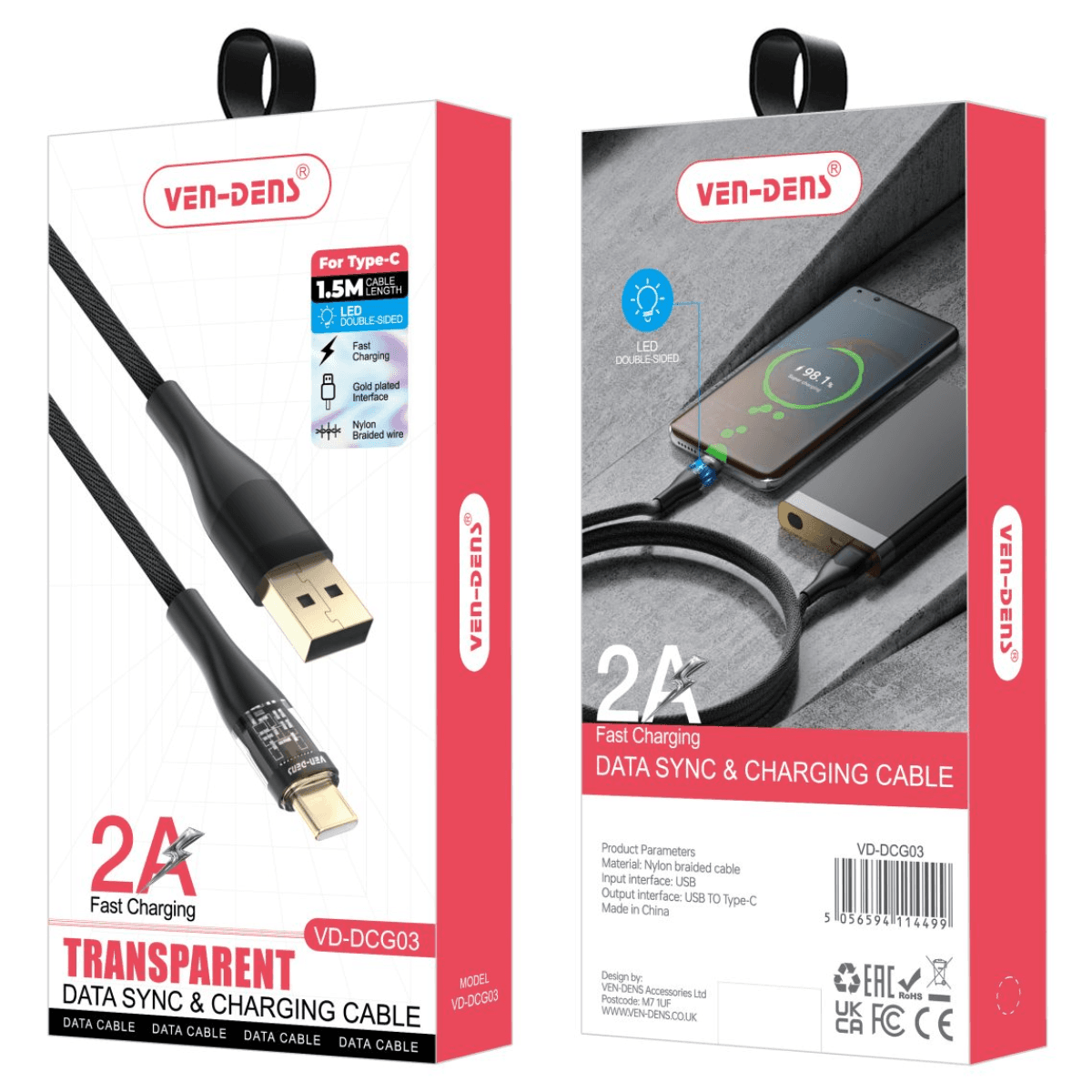 Transparent Aesthetic USB A to Type-C Fast Charging & Data Sync Cable – Durable, Heat-Resistant, and Stylish | VD-DCG03 - Image 2