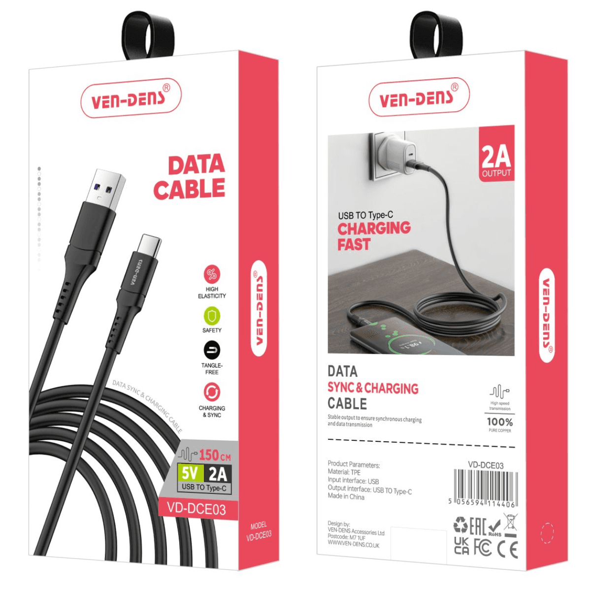 Data Sync & Fast Charging USB A to Type-C Cable – Durable, Heat-Resistant, and Reliable | VD-DCE03 - Image 2