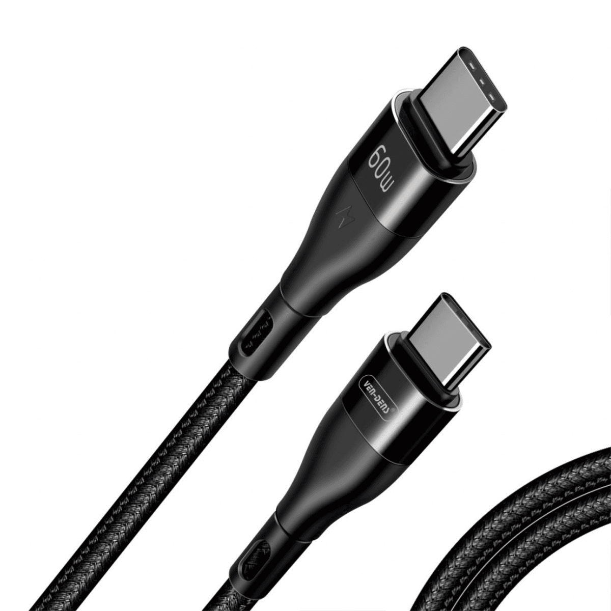 60W Braided Type-C to Type-C Charging Cable (1.5 Meter, Black) – Fast Charging & Data Transfer | VD-0316 - Image 1
