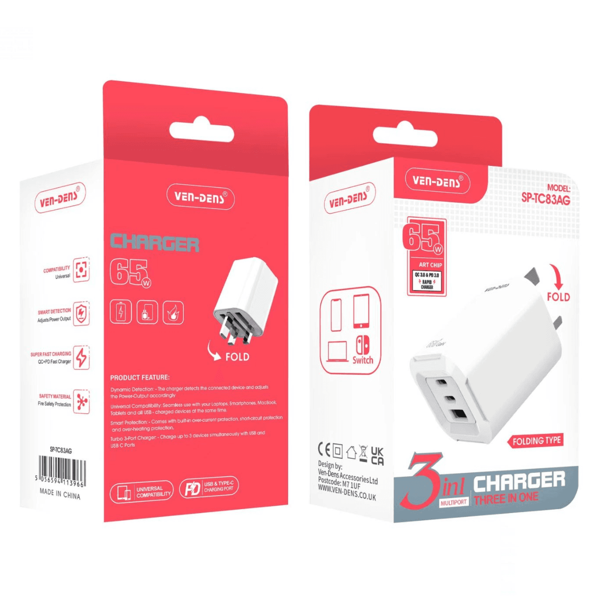 65W GaN Charger USB & Type-C 3-in-1 Multi-Port Folding Plug (SP-TC83AG) – Smart, Fast, and Versatile | SP-TC 83 AG - Image 2