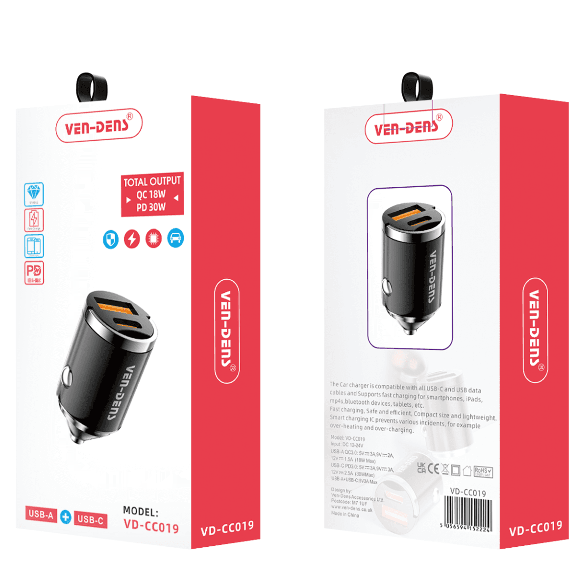 48W Dual Port QC + PD Car Charger – Fast, Safe, and Versatile | VD-CC019 - Image 2