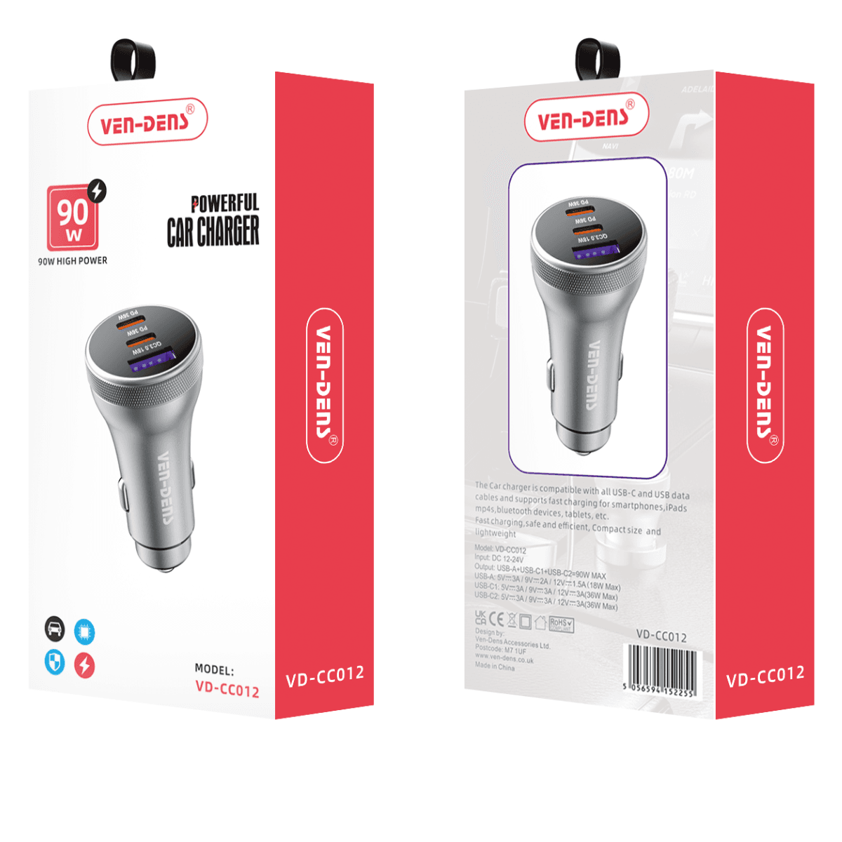 3-Port 90W Powerful Car Charger – High-Efficiency, Safe, and Versatile | VD-CC012 - Image 2