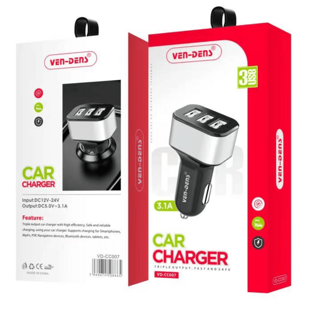 3-Port Car Charger – High-Efficiency, Safe, and Multi-Device Compatible | VD-CC007 - Image 2