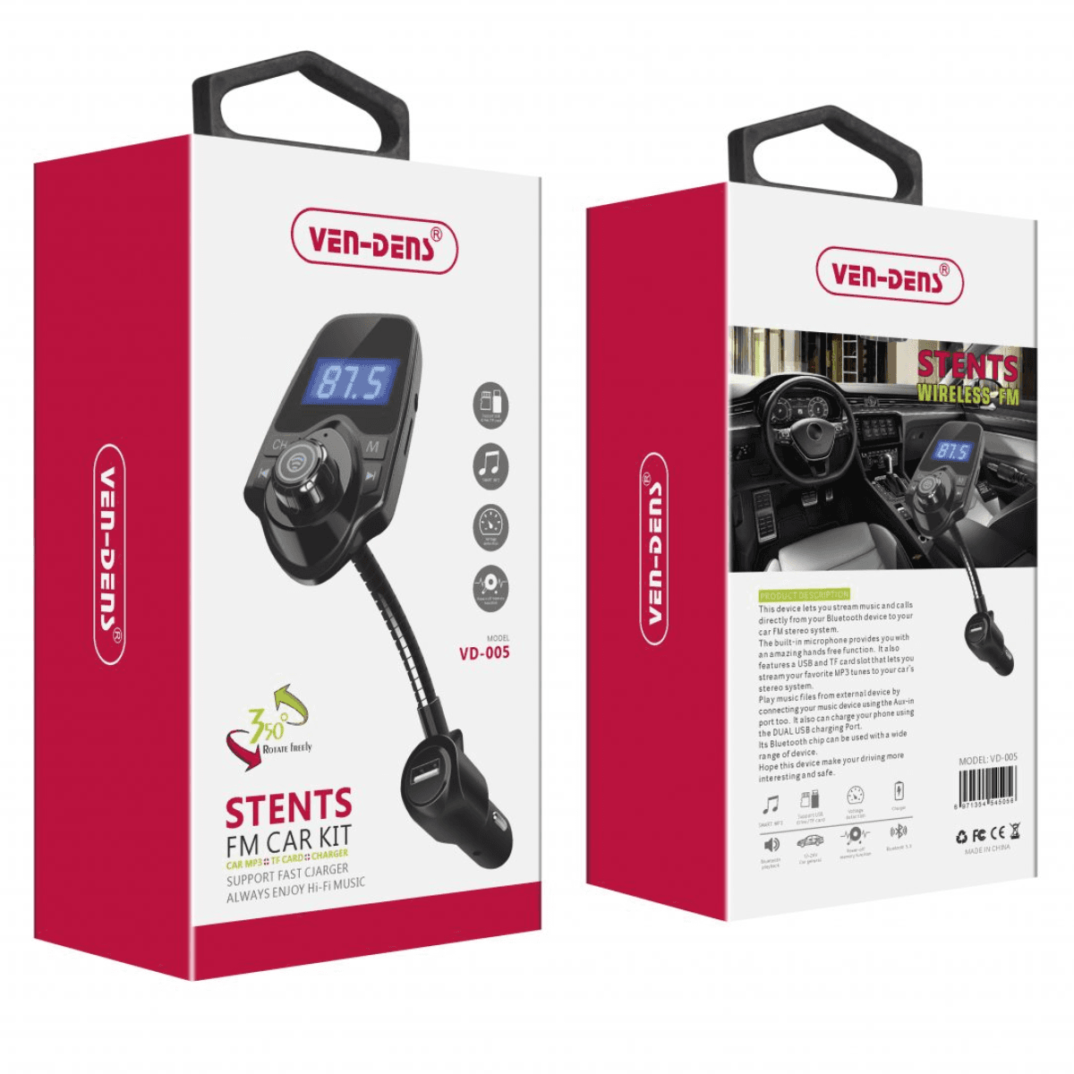 Car Charger and Bluetooth FM Player with USB/TF/Aux Port – Music, Hands-Free Calling, and Dual USB Charging | VD-005 - Image 2
