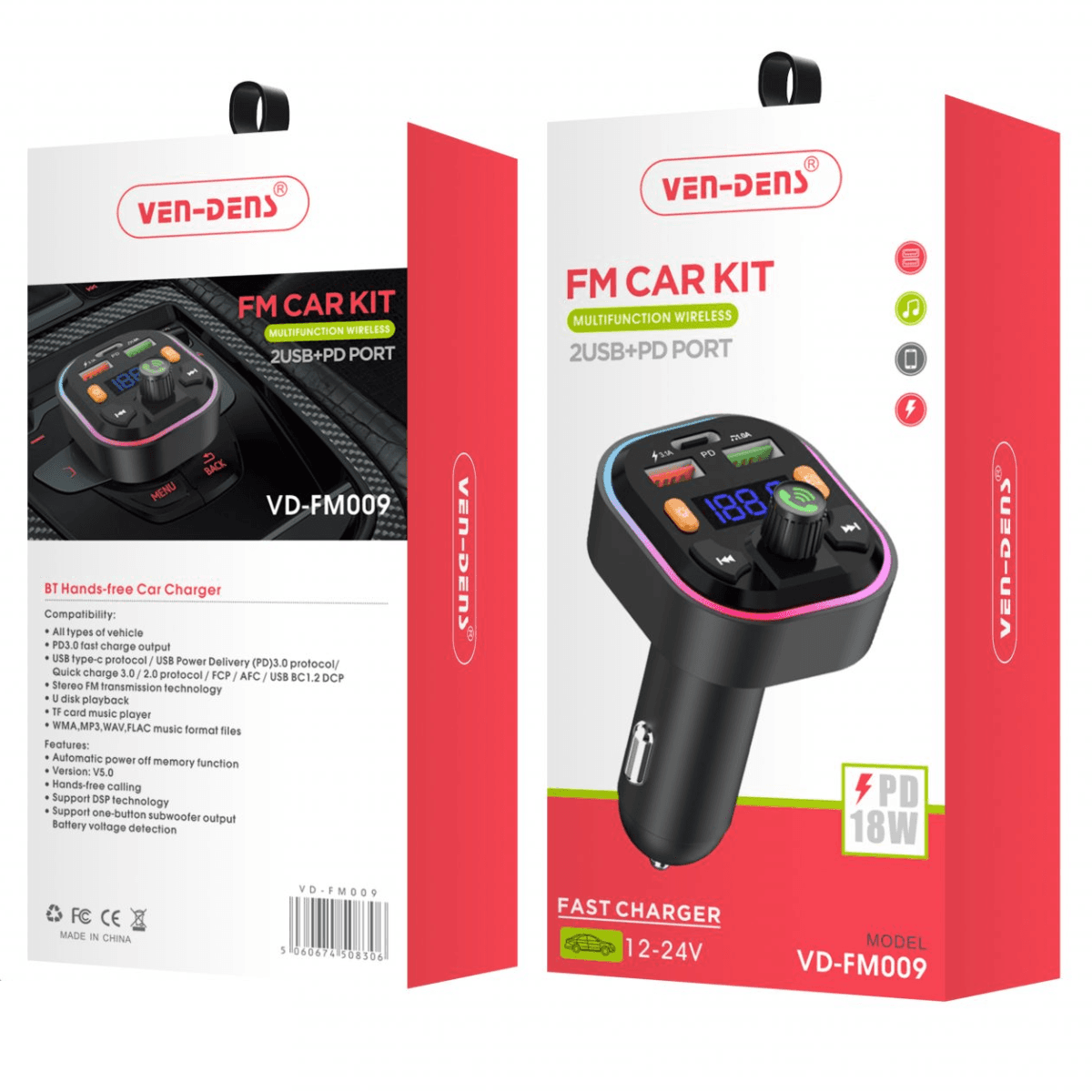 Car Charger & Bluetooth FM Player with 2 USB + PD Port – Multi-Functional, Fast, and Convenient |  VD-FM009 - Image 2