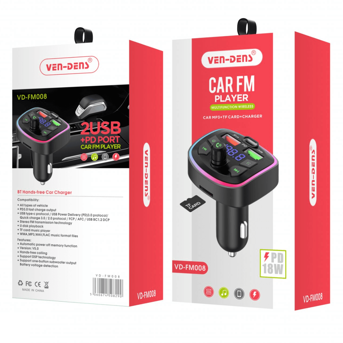 Car Charger & FM Player with 2 USB Ports + PD 18W – Fast, Versatile, and Convenient | VD-FM008 - Image 2