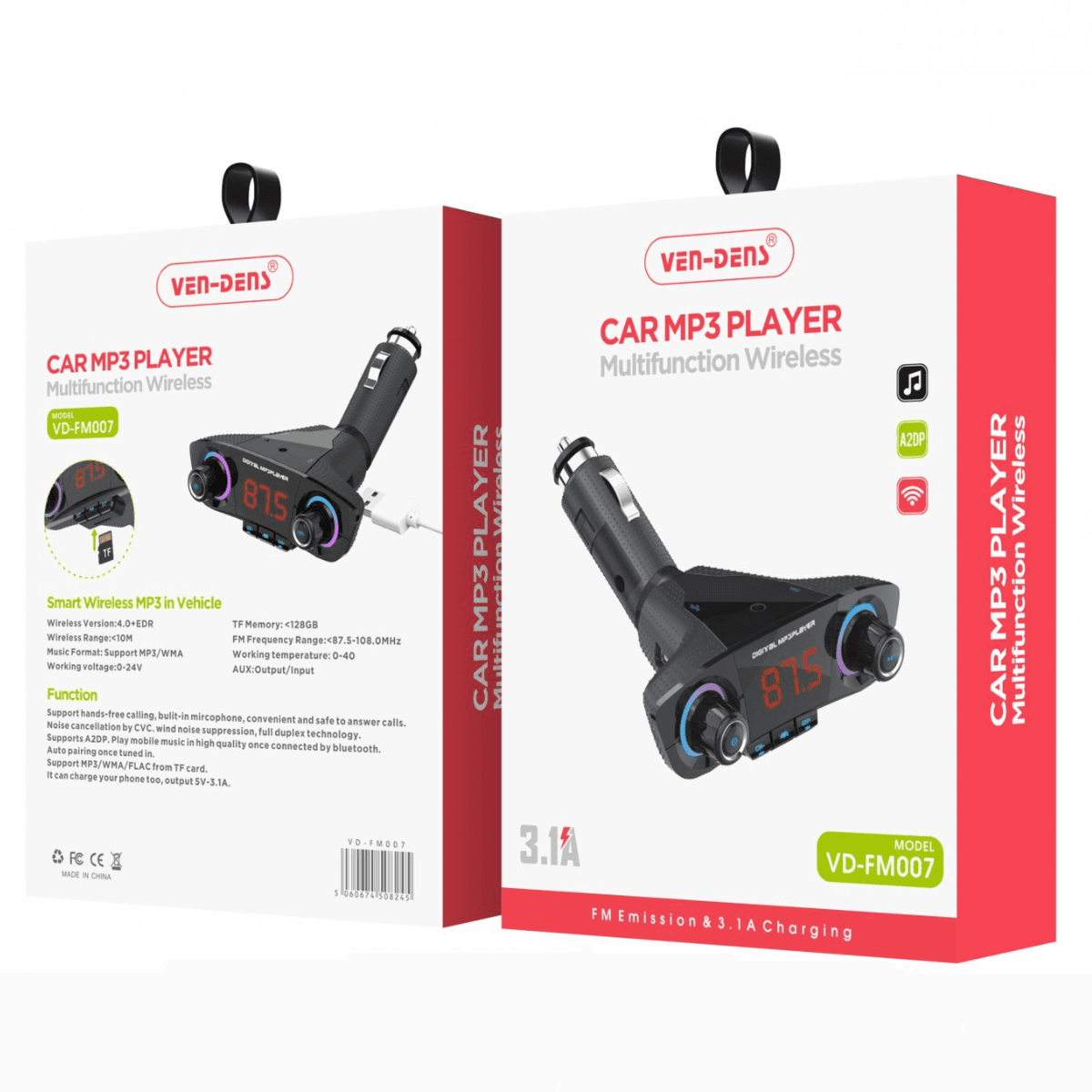 Car Charger & FM Player with USB, TF, and Aux Port – Wireless, Versatile, and Convenient | VD-FM007 - Image 2