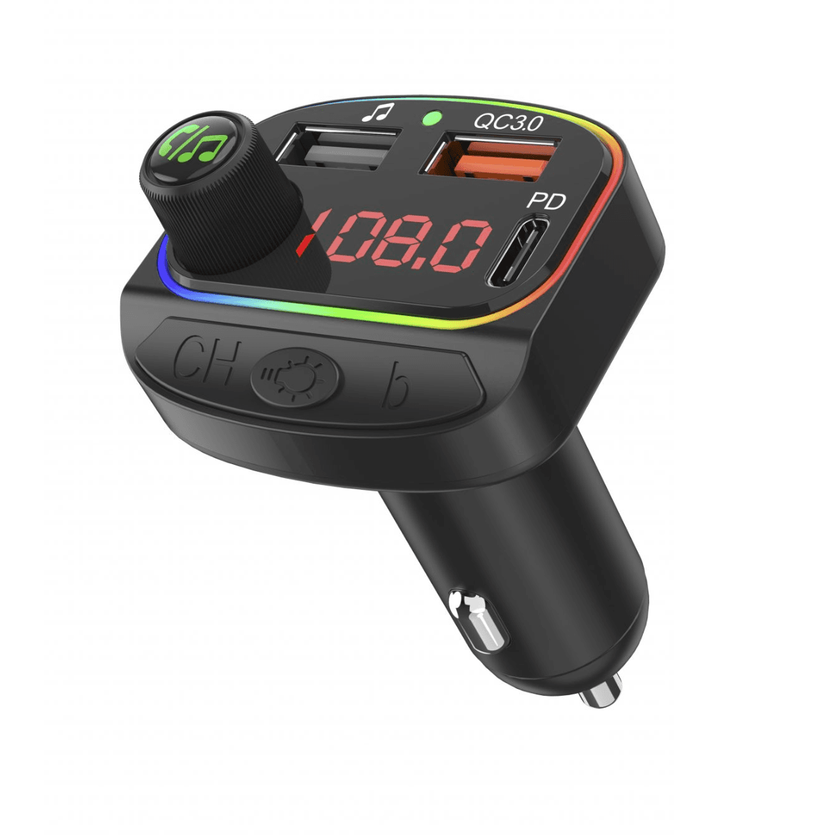 Car Charger & FM Player with 2 USB QC3.0 + PD – Multi-Functional, Fast, and Stylish | VD-FM005 - Image 1