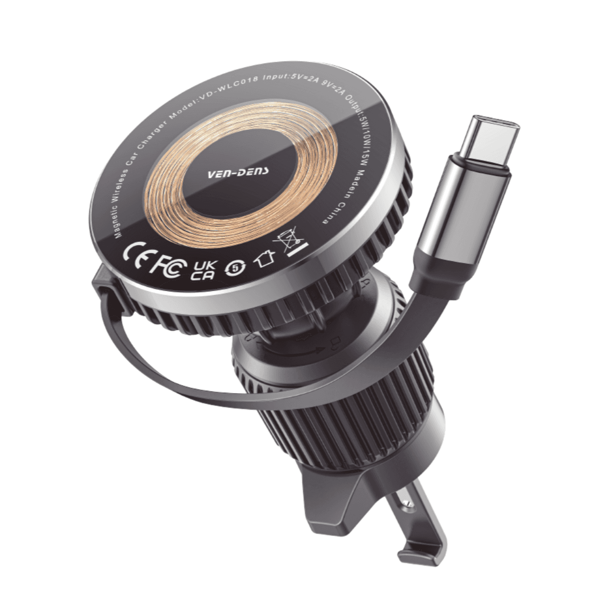 360° Rotation Magnetic Wireless Car Charger with Type-C Cable – Stylish, Convenient, and Efficient | VD-WLC018 - Image 1