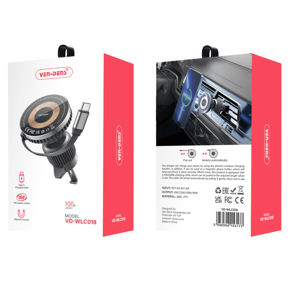 360° Rotation Magnetic Wireless Car Charger with Type-C Cable – Stylish, Convenient, and Efficient | VD-WLC018 - Image 2