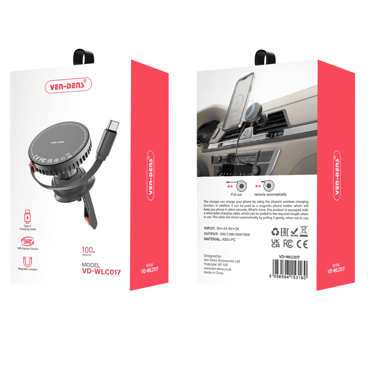 360° Rotation Magnetic Wireless Car Charger with Type-C Cable – Stylish, Convenient, and Modern | VD-WLC017 - Image 2