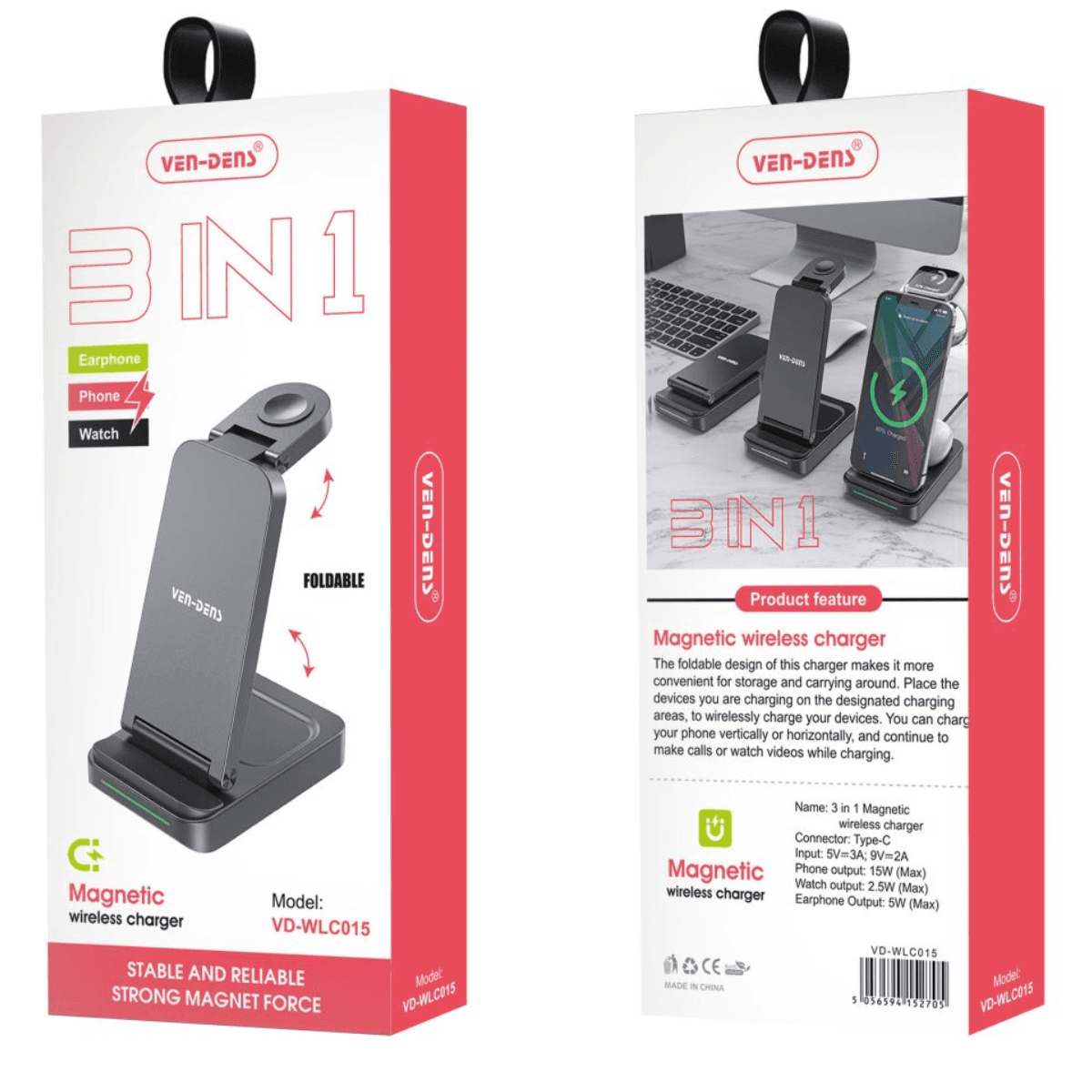 15W 3-in-1 Magnetic Wireless Charger (Model WLC015) – Fast and Convenient Charging for All Your Devices | VD-WLC015 - Image 2