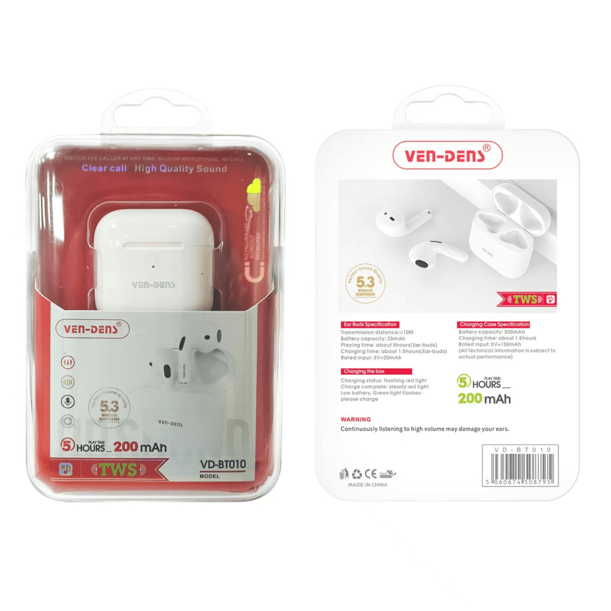 TWS HD Sound Wireless Bluetooth Earbuds with Charging Case – High-Definition Audio & Seamless Connectivity | VD-BT010-NEW - Image 2