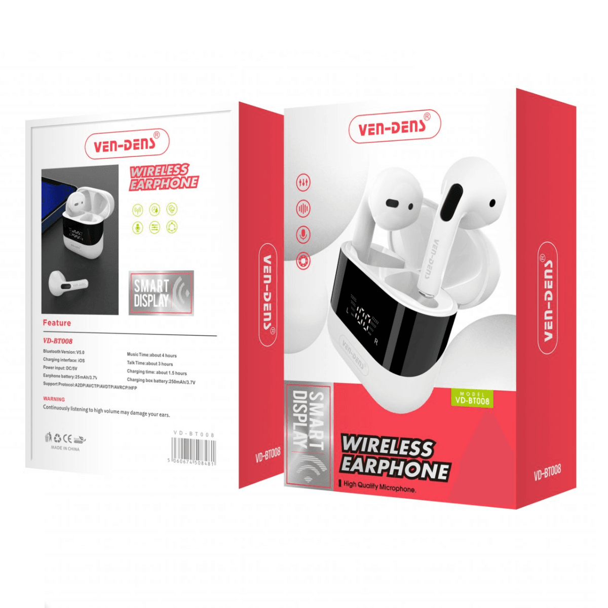 Wireless Earphone with Smart Display Charging Case – High-Quality Audio & Smart Power Management | VD-BT008 - Image 2