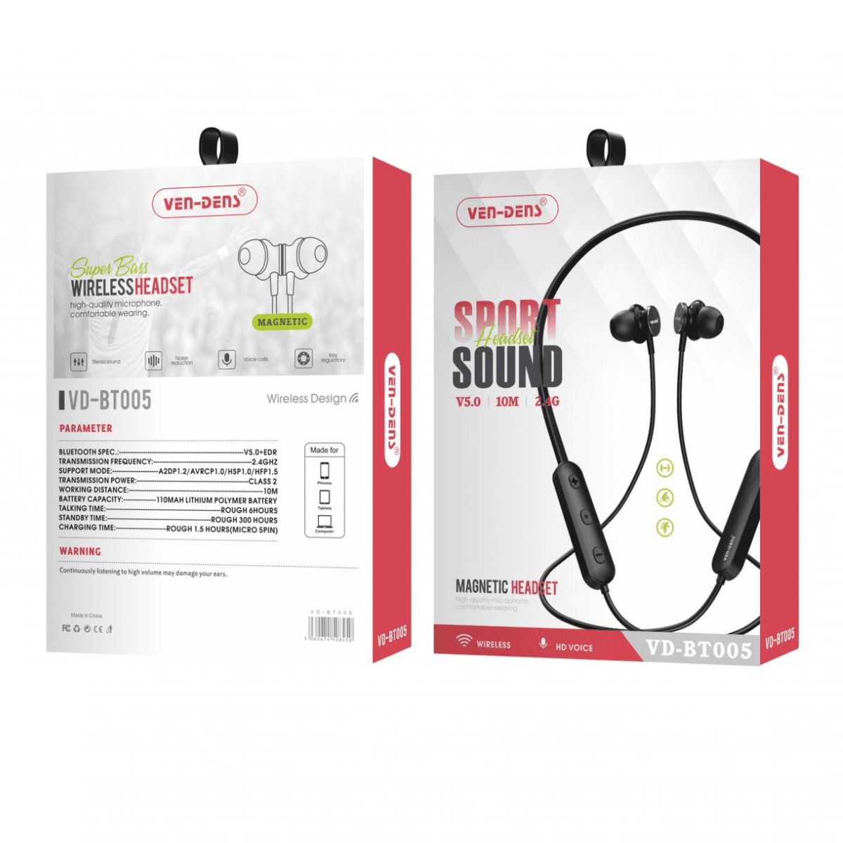 Wireless Magnetic Sports Sound Neck Headset – SuperBass & Long Battery Life | VD-BT005 - Image 2