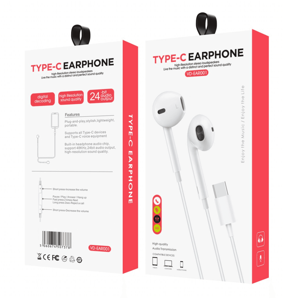 Type-C Earphones – High-Resolution Sound & Plug-and-Play Convenience | VD-EAR001 - Image 2