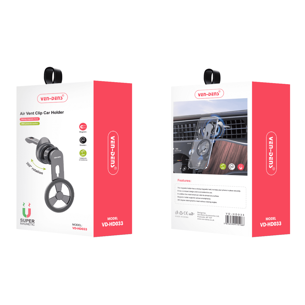 Air Vent Clip Car Holder – 360° Rotation Magnetic Mount for Secure & Hands-Free Use | VD-HD033 - Image 2