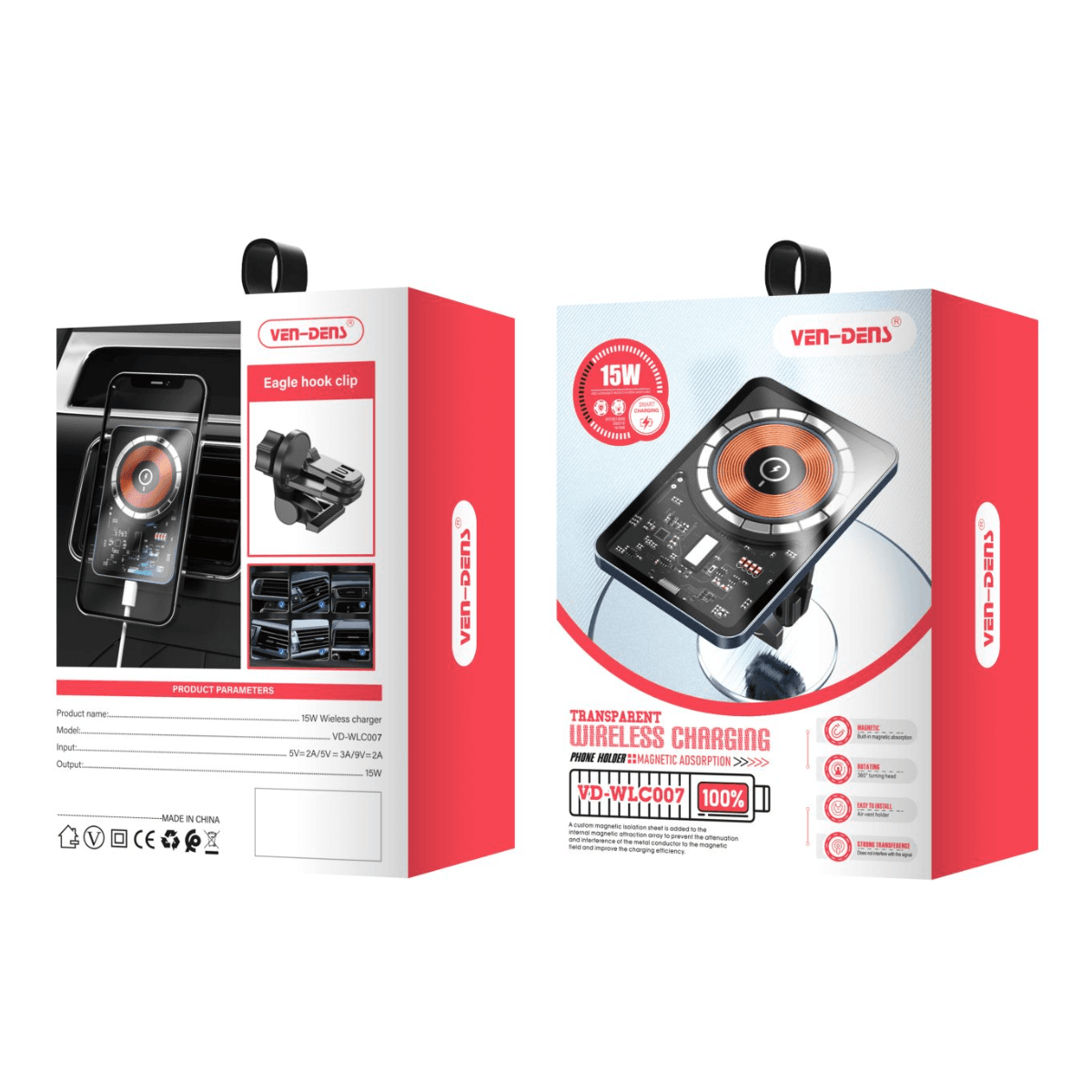 Transparent Magnetic Car Charger Holder – 15W Fast Wireless Charging | VD-WLC007 - Image 2